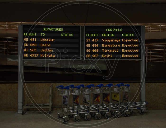 Airport Arrival/Departure Information board in Rajiv Gandhi International Airport (HYD), Hyderabad
