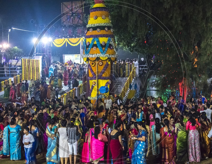 Women gathered to celebrate Bhathukamma