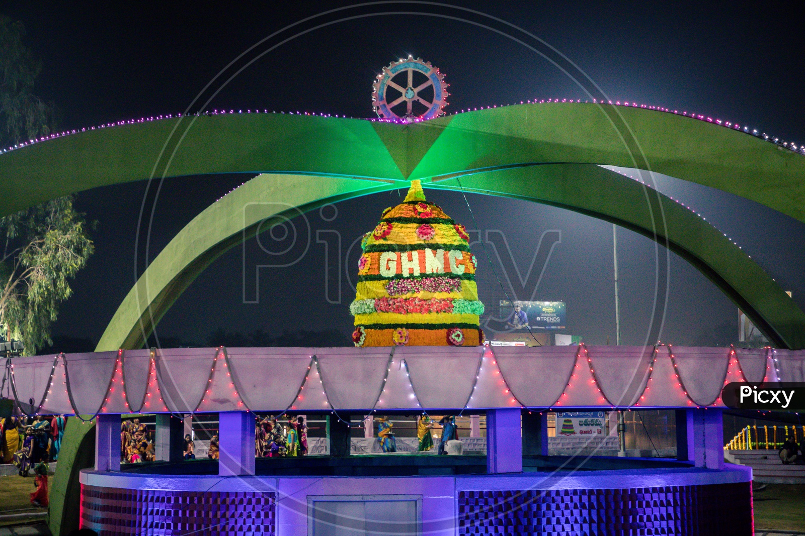 Telangana GHMC Bathukamma icon at Bathukamma Ghat, Hyderabad