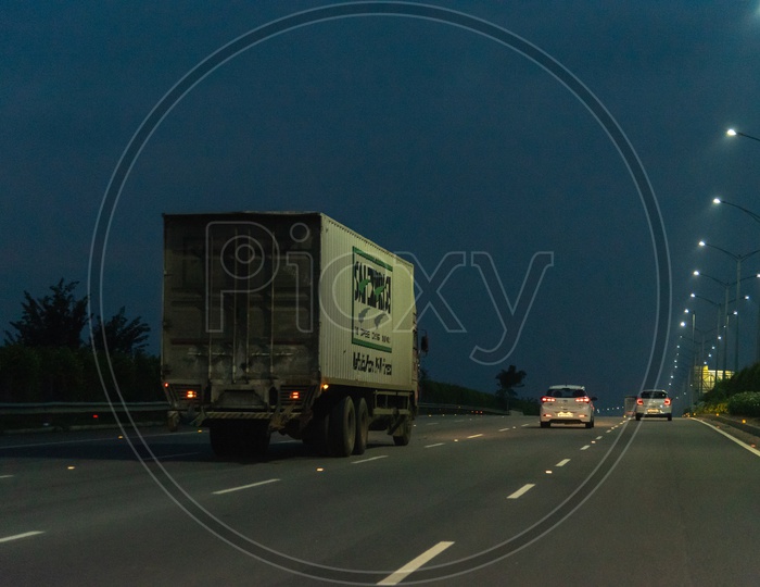 Safexpress Container Lorry on ORR, Hyderabad