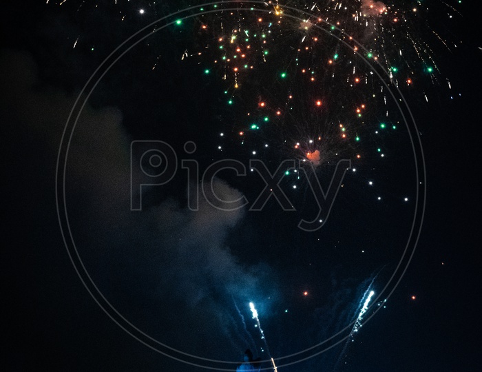 Fireworks on the evening of Bathukamma Festival.