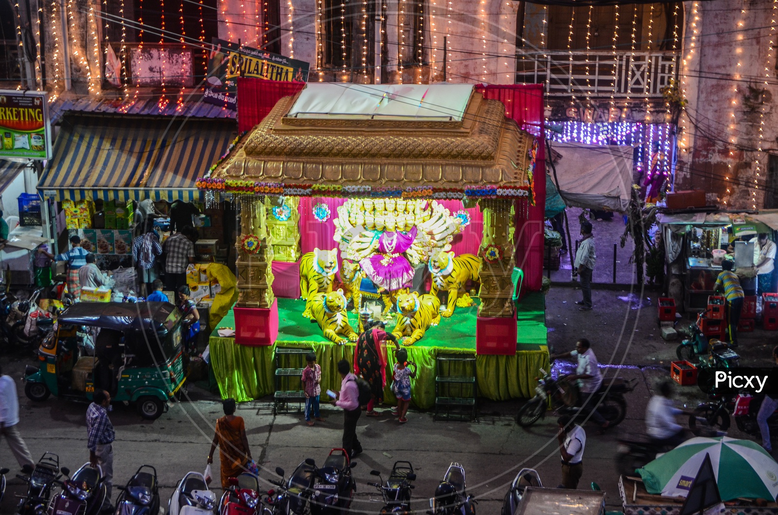 Durga pooja pandal at kaleswara rao market during Dussehra festival