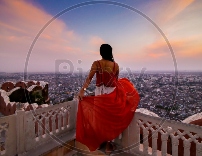 Sunset and the Lady in the Pink City