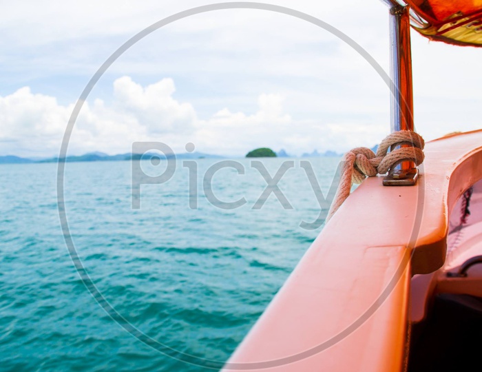 Riding on a speed boat in Phang Nga Bay in Thailand