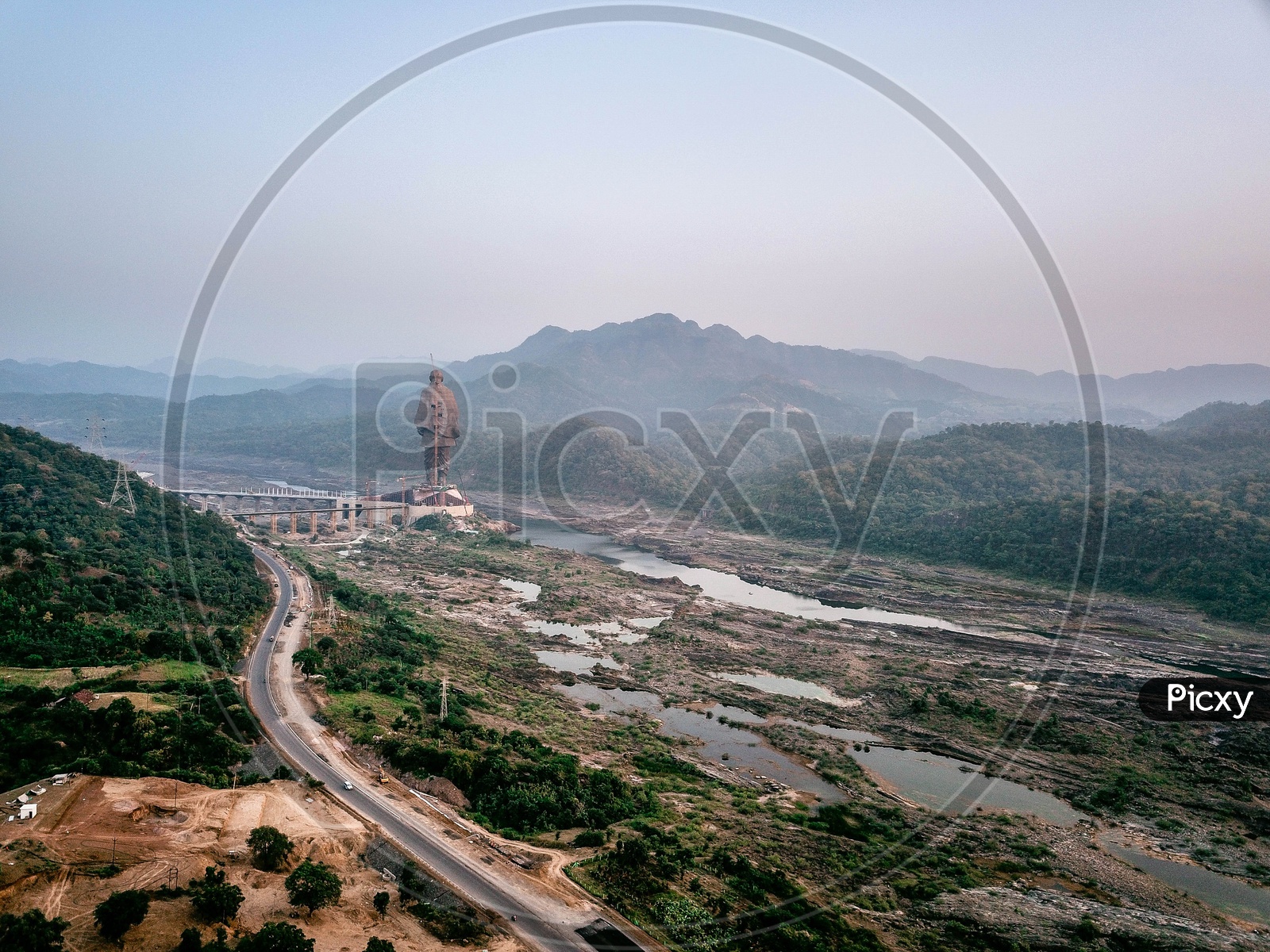 Aerial view of Statue of Unity.