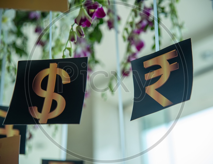 $ Dollar and Indian national Rupee Symbol