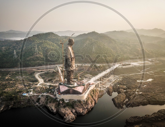 Aerial view of Statue of Unity.