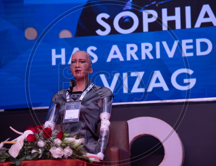 SOPHIA, First Humanoid Robot with UAE Citizenship at Vizag Fintech Valley festival, 2018