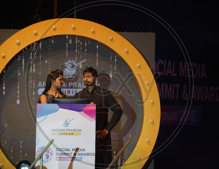 Kaushal Manda and Anchor Syamala in Social Media Summit & Awards Amaravati 2018