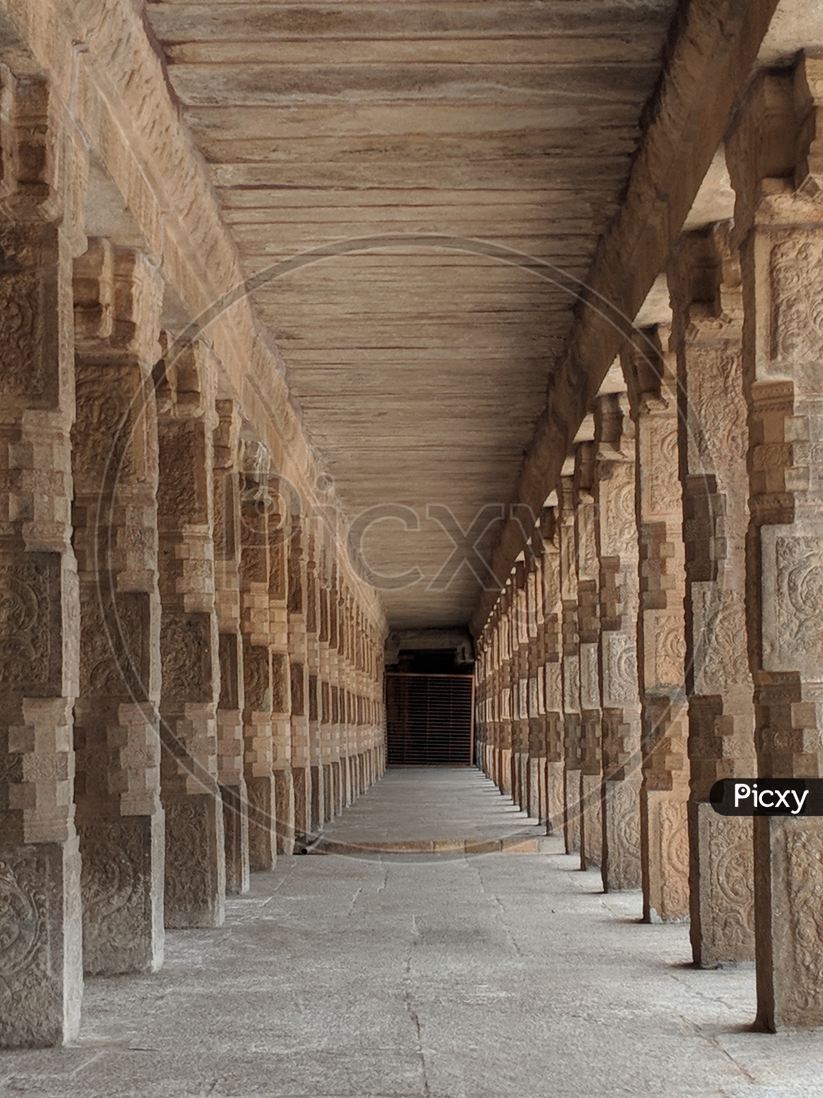 Continuous Pillars Passage in Temple
