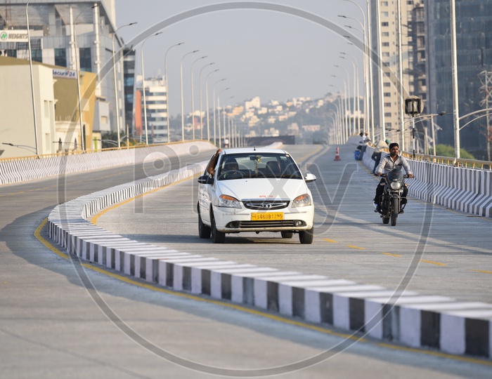 Cab on a new  Flyover at Mindspace, Hitech CityHyderabad