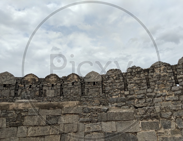 Ancient Stone wall Ruins at Gingee Fort