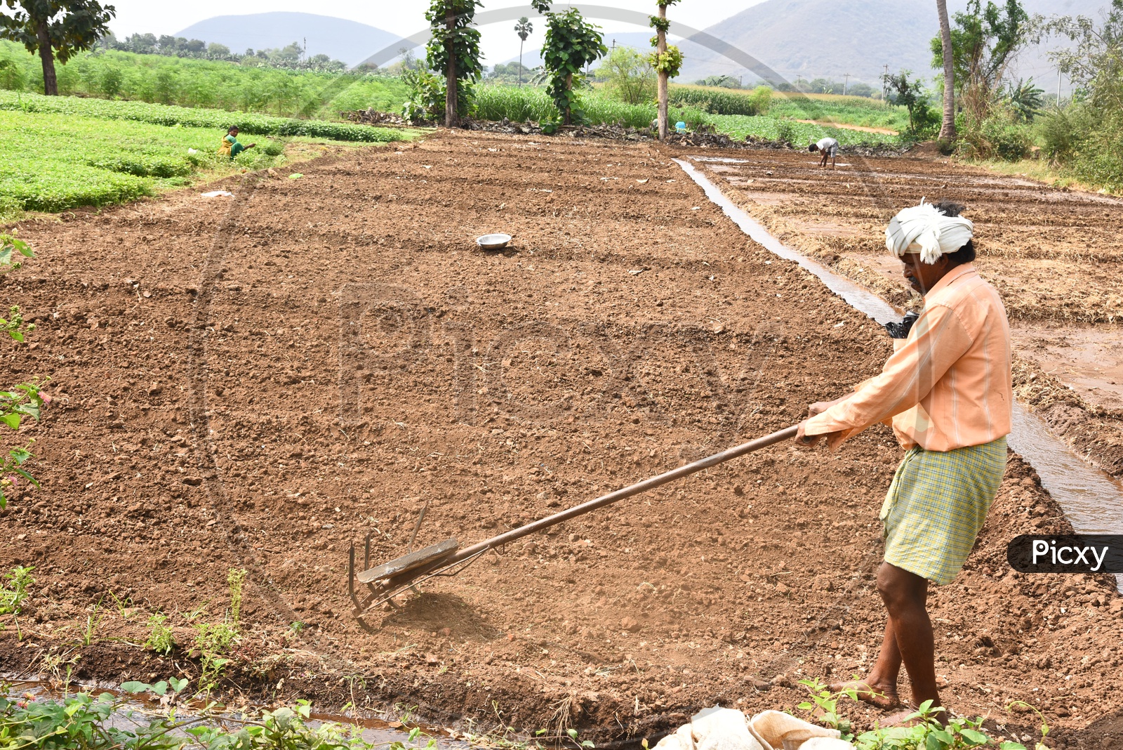 Image of man plowing a field with a hand plow an996731 picxy