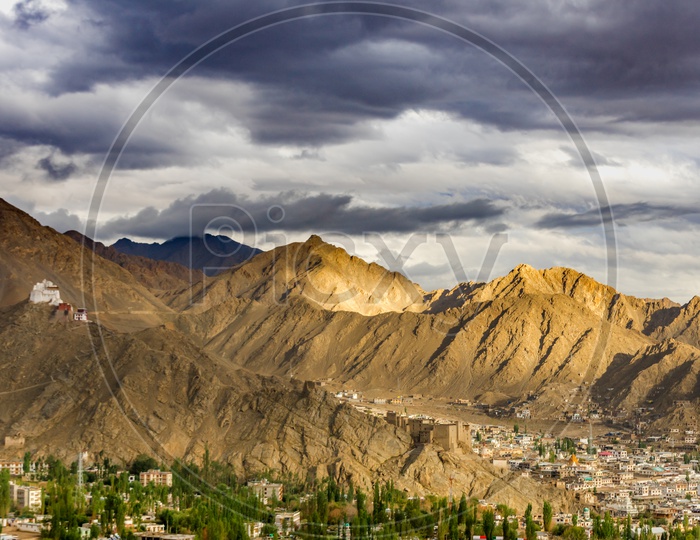 Leh town with Himalayan Mountains in Background