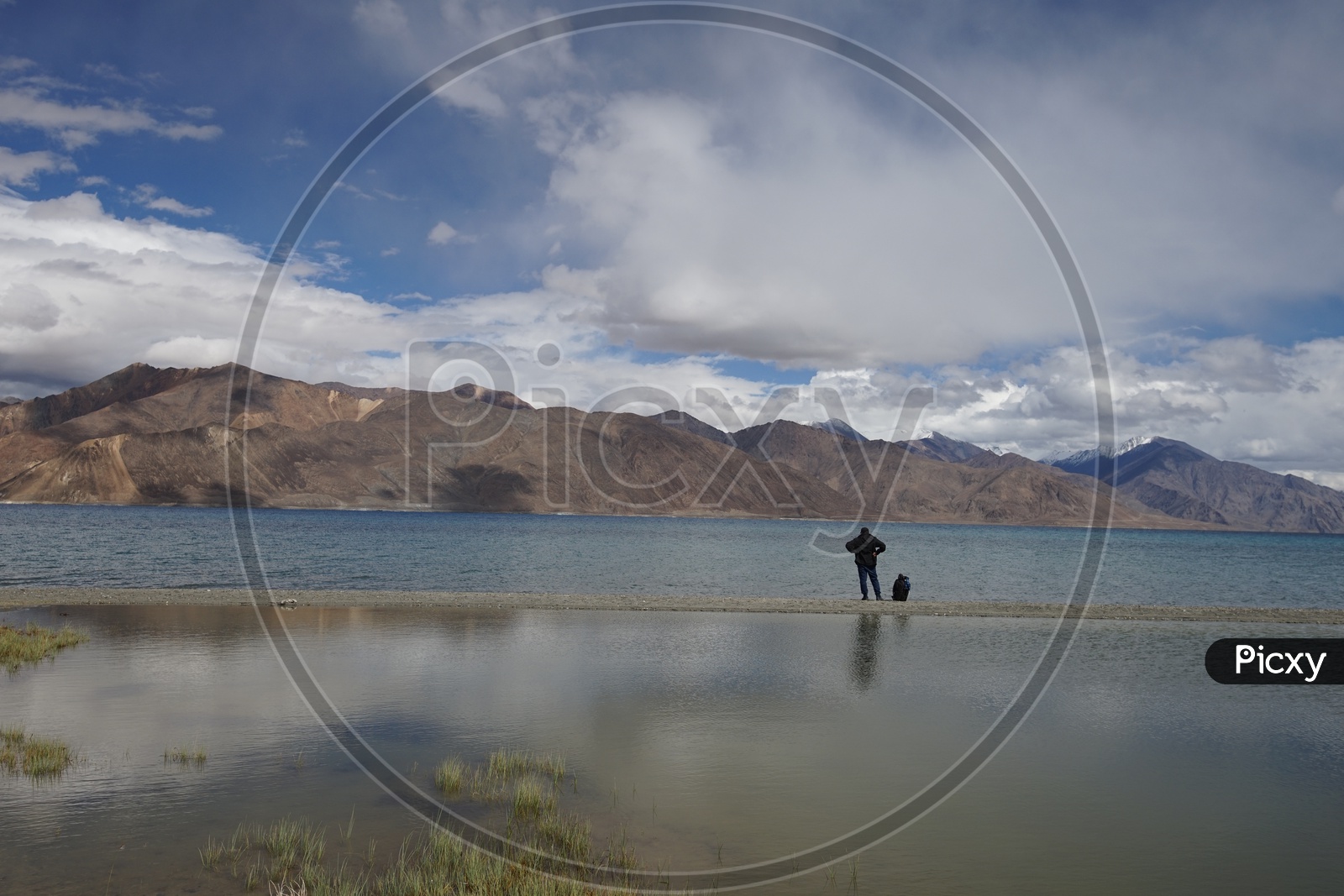 Beautiful Landscape of Pangong Lake with Mountains and Clouds