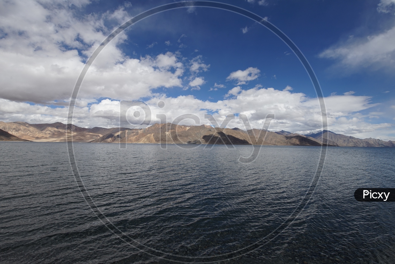 Beautiful Landscape of Pangong Lake with Mountains and Clouds