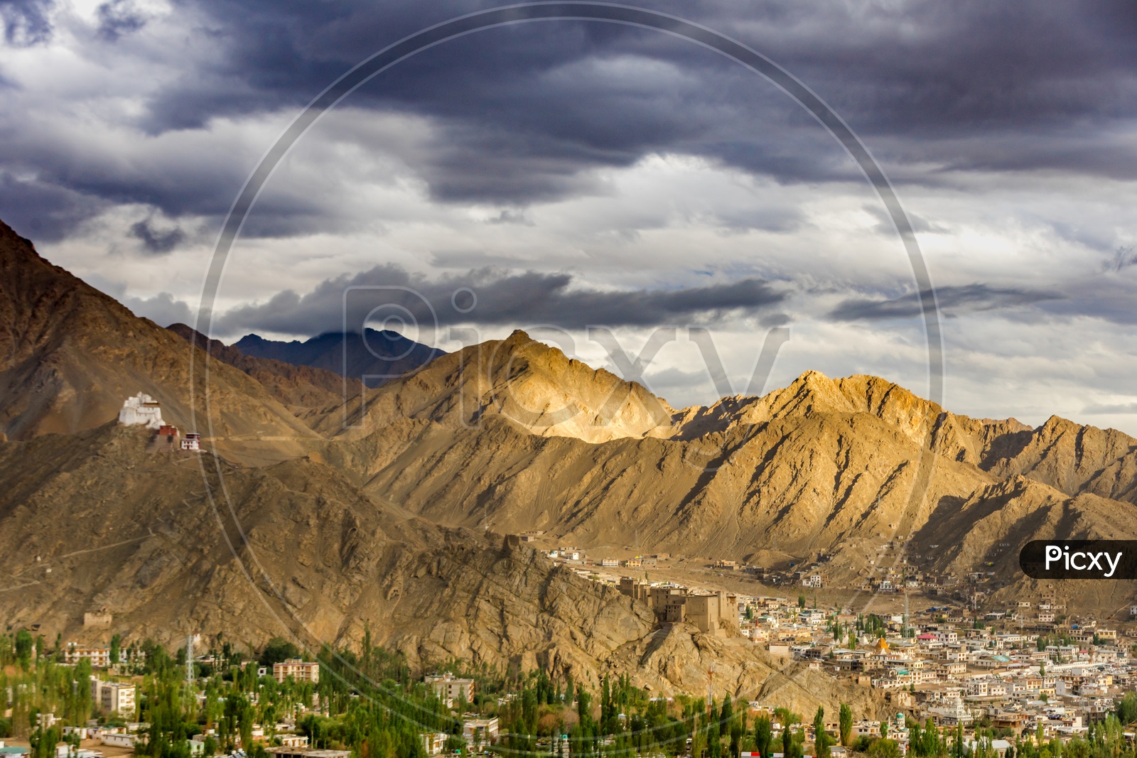 Leh town with Himalayan Mountains in Background