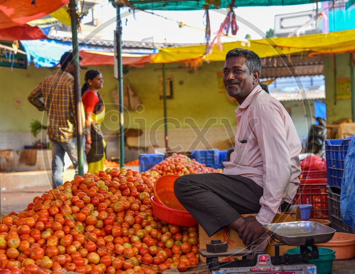Tomato Seller at Local Vegetable Market/Rythu Bazar