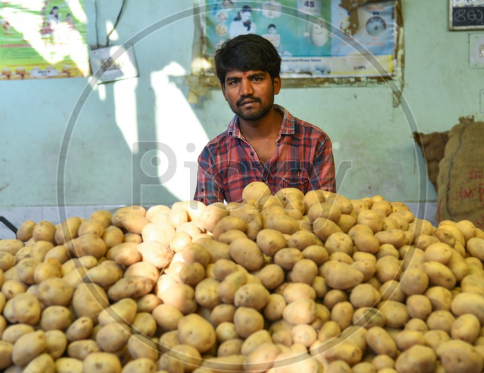 Potatoes Seller at Local Vegetable Market/Rythu Bazar
