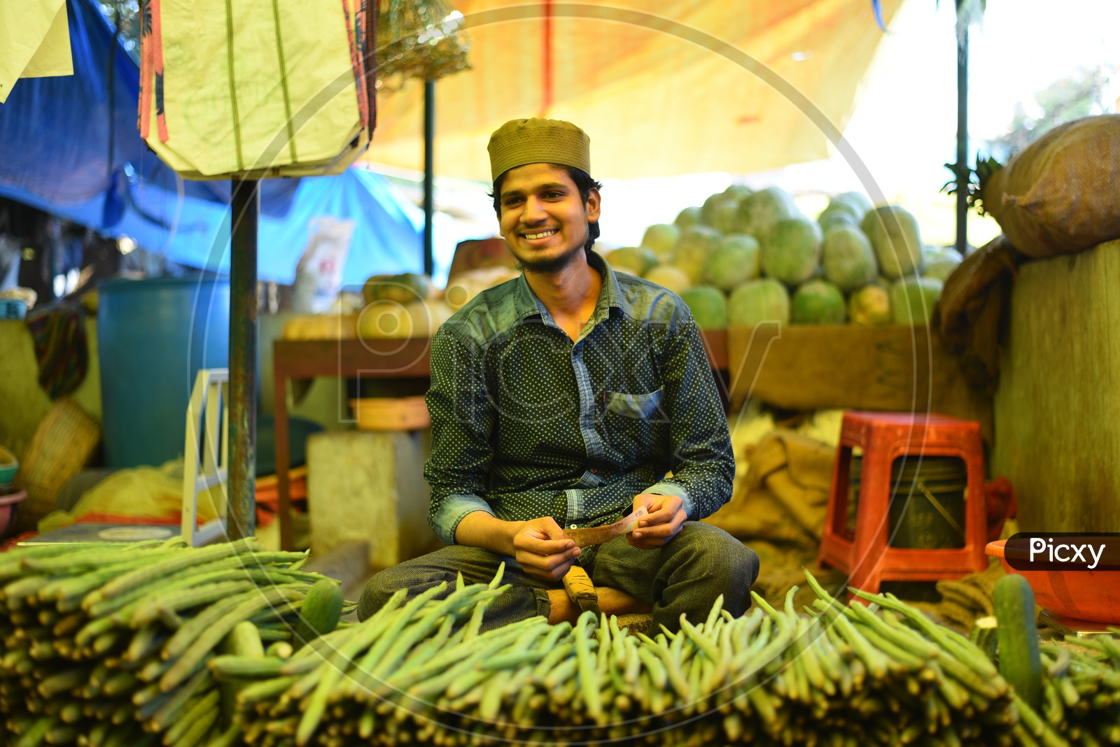 Drumsticks Seller at Local Vegetable Market/Rythu Bazar