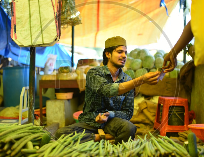 Drumsticks Seller at Local Vegetable Market/Rythu Bazar