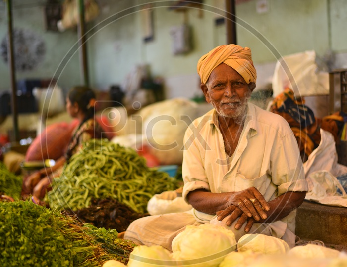 Coriander Seller at Local Vegetable Market/Rythu Bazar