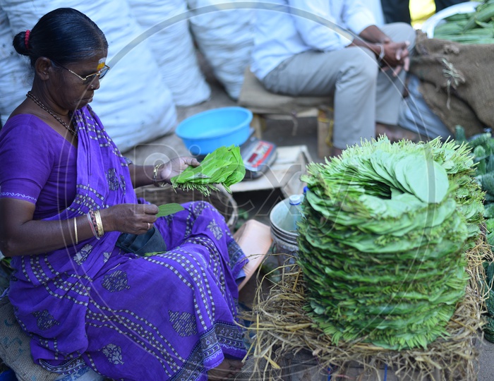 Betel leaves Seller at Local Vegetable Market/Rythu Bazar