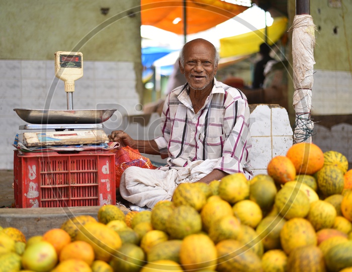 Happy Vegetable Seller at Local Market/Rythu Bazar
