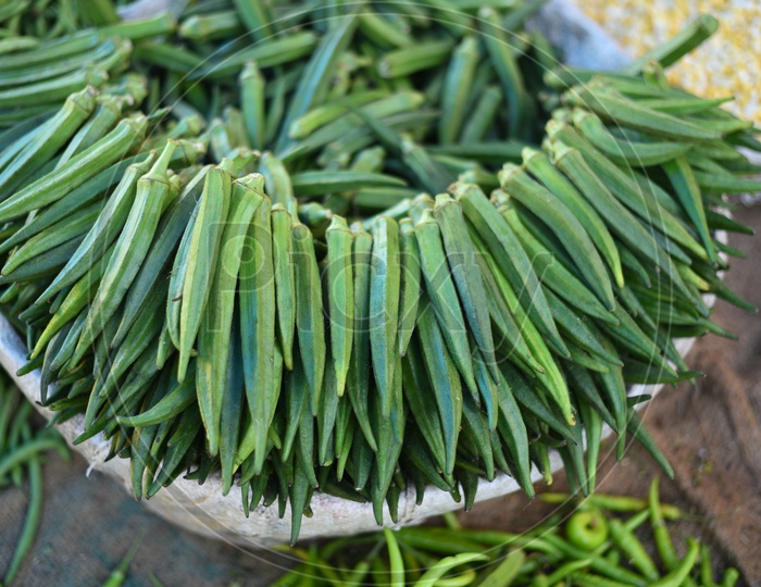 Vegetables - Ladys Finger at Local Market/Rythu Bazar