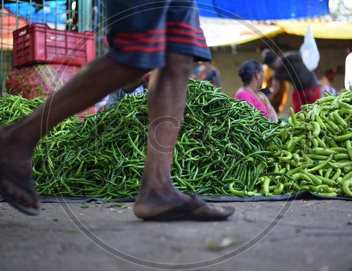 Green chilli at Local Vegetable Market/Rythu Bazar