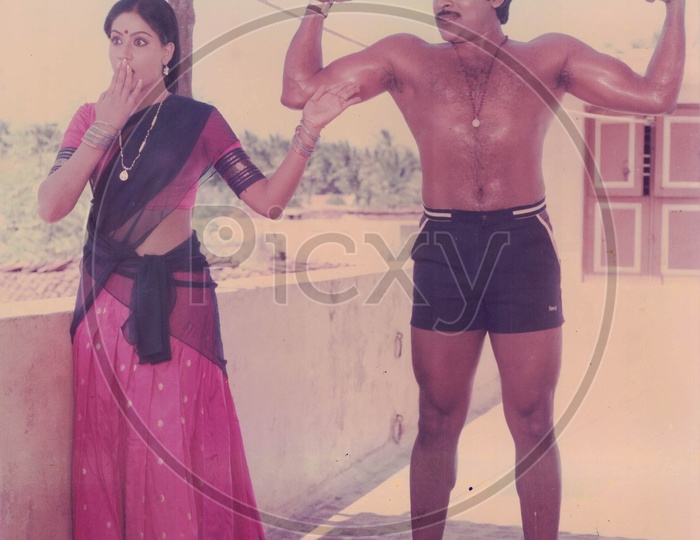 Mega Star Chiranjeevi and Actress Vijayashanti movie stills from Kondaveeti Raja