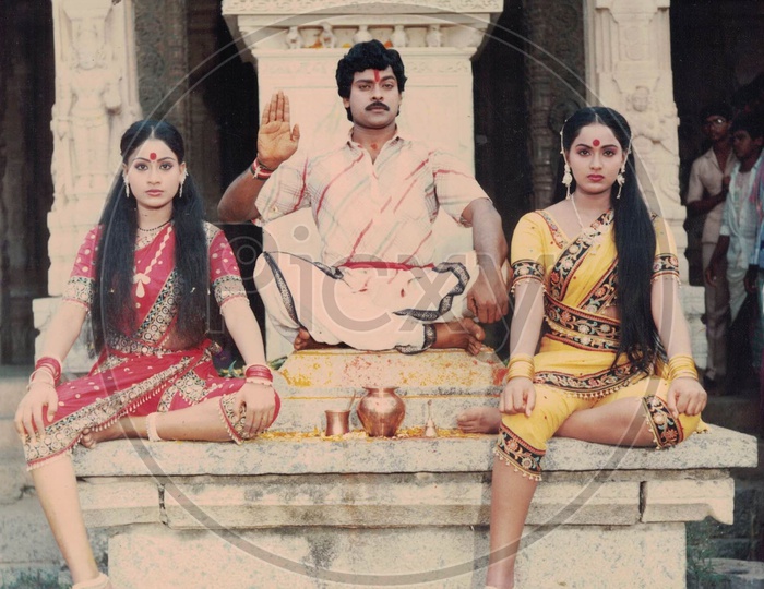 Mega Star Chiranjeevi, Actress Radha and Vijayashanti movie stills from Kondaveeti Raja