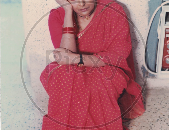 Sharada Actress Sitting Alone in sad From  Amma Rajeenama Telugu Movie