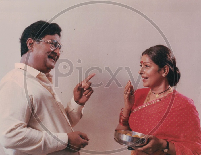 Kaikala Sathyanarayana and Sharada Movie Stills from  Amma Rajeenama Telugu Movie