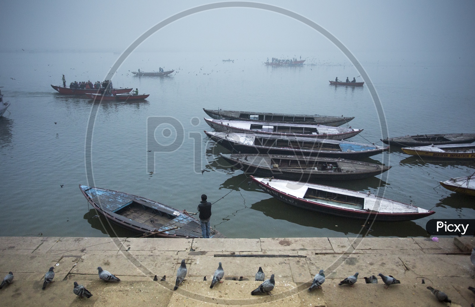 Boat Sailing  in Ganga River Varanasi / Sailing Boats on Ganga river in Varanasi / Boat Transport in Varanasi