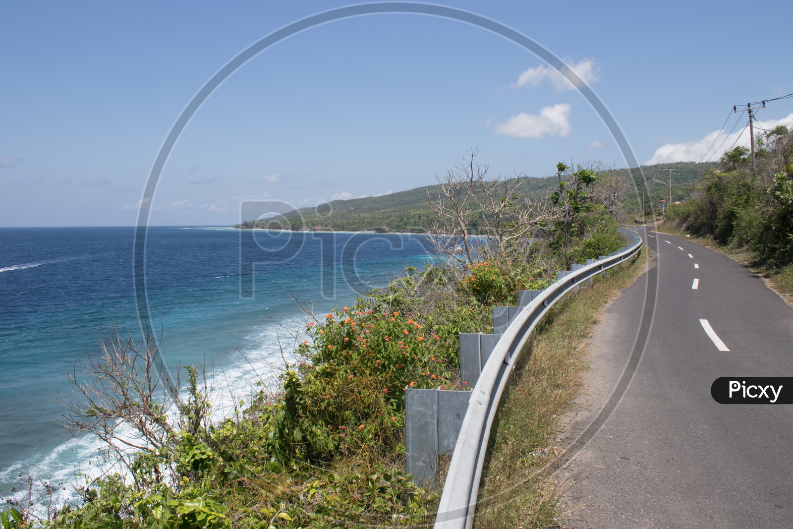 Roadway of Bali,Indonesia / Beach along the Road in Bali,Indonesia