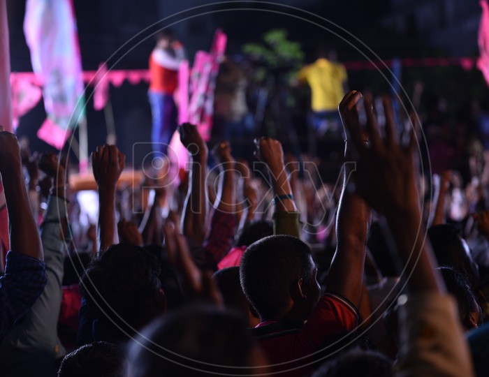 People Cheering The Election Campaign Rally During the Election Campaign by TRS Party 2018