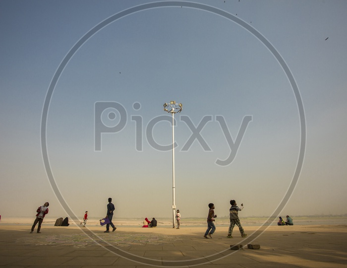 Children flying kites in Varanasi