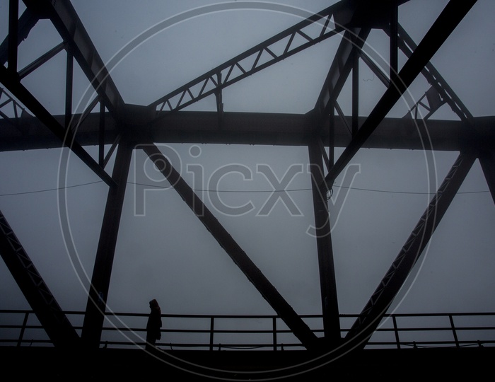 Foggy Mornings Of Varanasi / Foggy Views Of Railway Bridge Over River Ganga in Varanasi