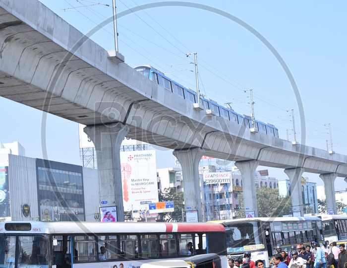 Hyderabad Metro At  Kukatpally / Hyderabad traffic