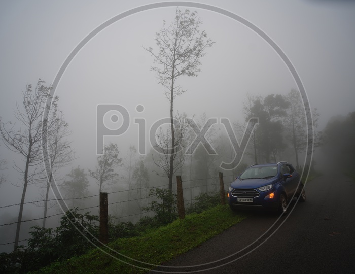 Foggy Mornings in Chickmangalur / Commuting Car in Foggy Mornings Chickmangalur