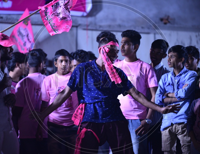 Party Supporters Of TRS Party Dancing During The Election Campaign 2018