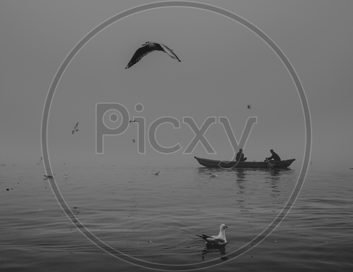 Sailing Boats on River ganga / Varanasi Boat Transport / Siberian Birds on  River Ganga/ Migratory Birds in Varanasi
