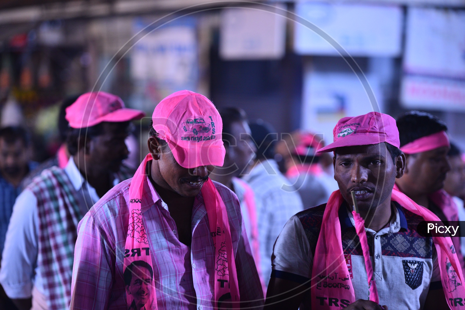TRS  Party Supporters Wearing TRS Caps During Election Campaign 2018