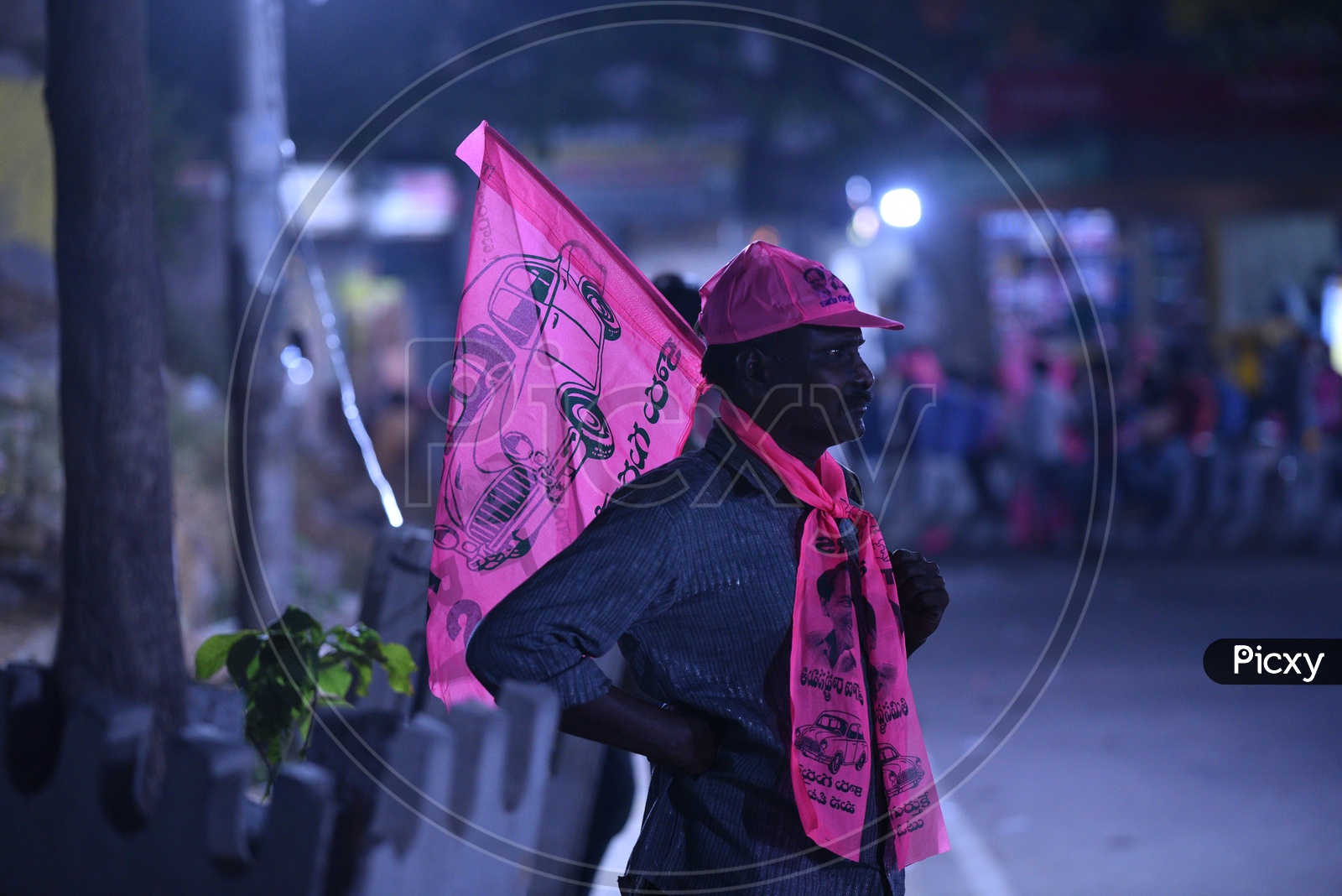 TRS Supporters Wearing TRS Party Caps During The Election Camapign 2018