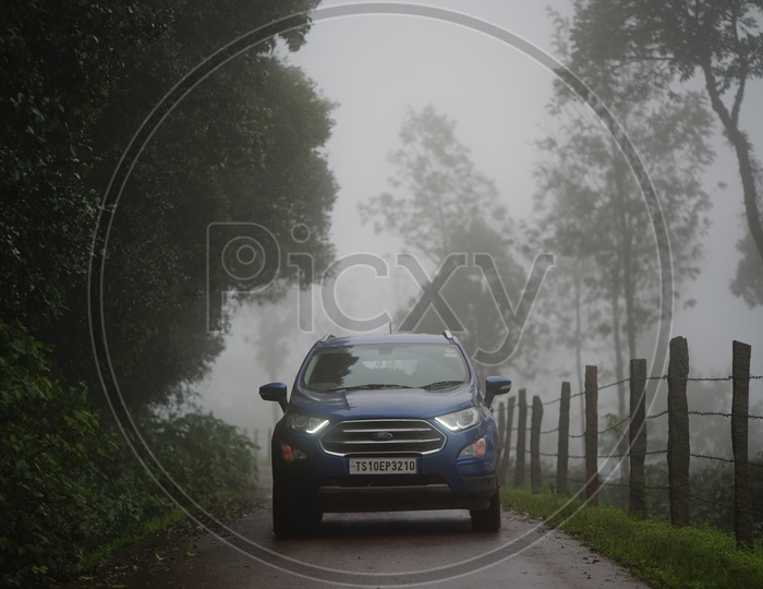 Commuting Car in a Foggy Morning at Chickmangalur / Commuting Roads Chickmangalur