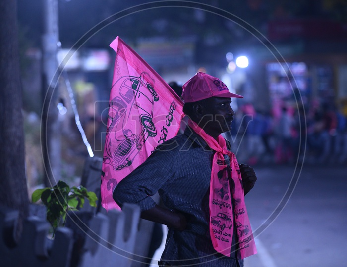 TRS Supporters Wearing TRS Party Caps During The Election Camapign 2018