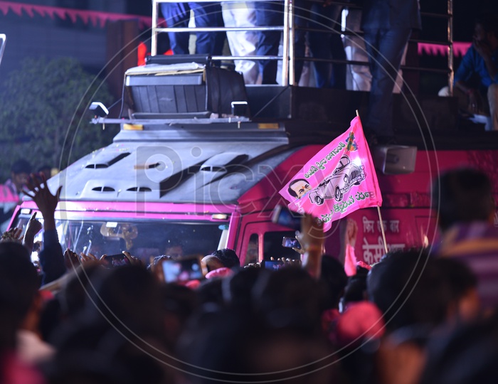 TRS Party Flags During The Election Campaign Rally 2018