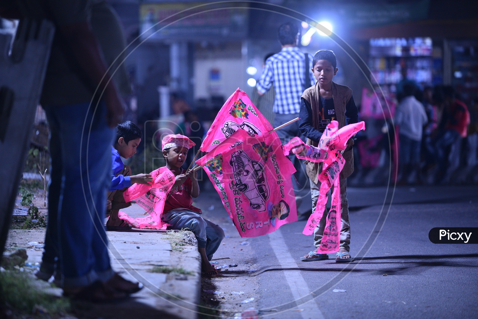 Children Waving TRS Party Flags During Election Campaign 2018