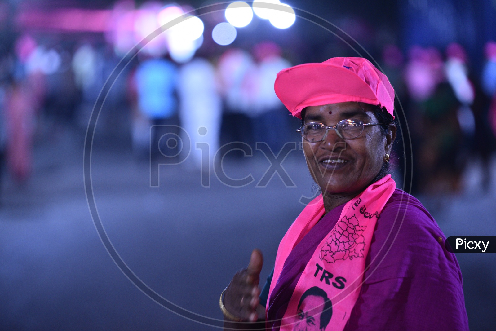 TRS Party Women Supporters Wearing TRS Party Caps During The Election Camapign 2018